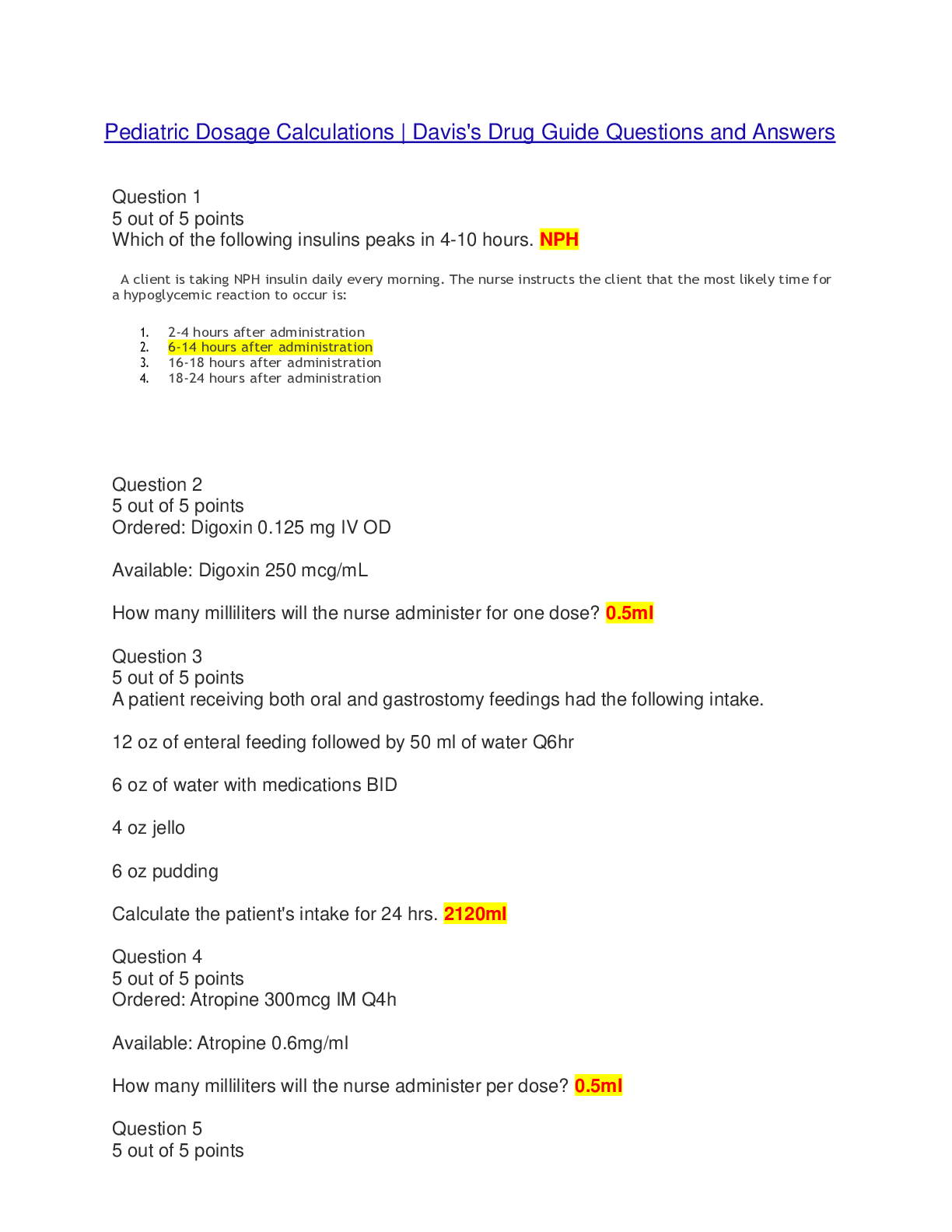 Preview image for Pediatric Dosage Calculations | Davis's Drug Guide Questions and Answers_ 2021